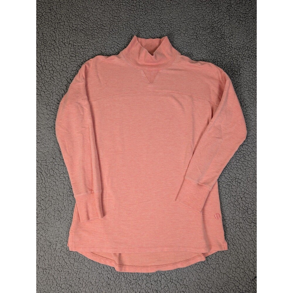 LL Bean Women's Long-Sleeved Top Size S Peach Mock Neck Logo Thumbholes Pullover